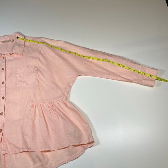 Holding Horses Linen Peplum Button Top Peach Anthropologie Sz M Relaxed Blouse - Picture 6 of 10